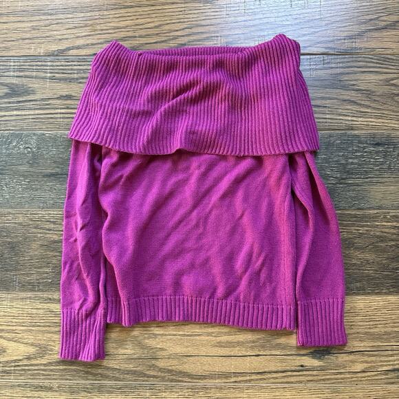 H&M Women’s Off Shoulder Sweater Magenta Pink Ribbed Foldover Neck Small Y2K - Picture 2 of 4